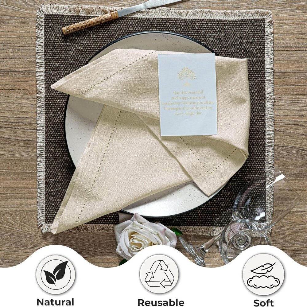 Cloth Dinner Napkins in Cotton Flax Fabric with Hemstitched & Tailored Mitered C - Picture 9 of 10
